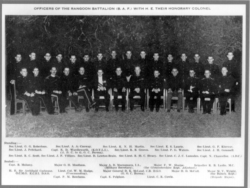 Officers of the Rangoon Battalion, B.A.F. and their guests at a formal reception, January 1941.